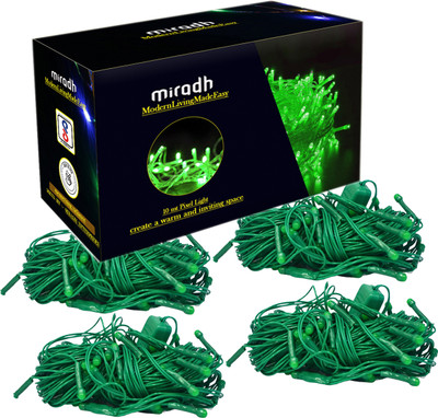 MIRADH 36 LEDs 10 m Green Steady String Rice Lights(Pack of 4)