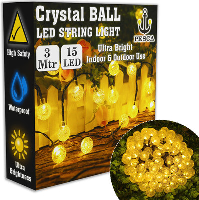 PESCA 15 LEDs 3 m Yellow Steady Ball Rice Lights(Pack of 1)
