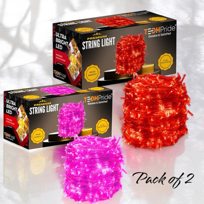 TechPride 40 LEDs 11 m Pink, Red Steady String Rice Lights(Pack of 2)