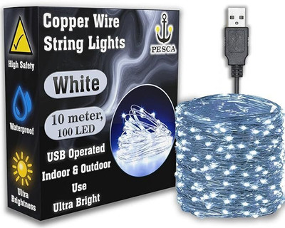 PESCA 100 LEDs 10 m White Steady String Rice Lights(Pack of 1)
