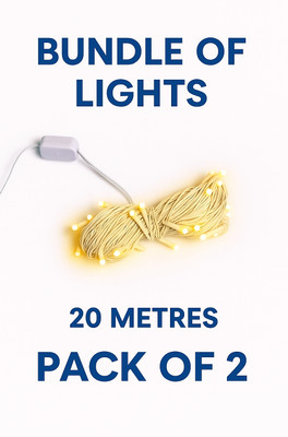 TGlow 100 LEDs 20 m Gold Steady Ball Rice Lights(Pack of 2)