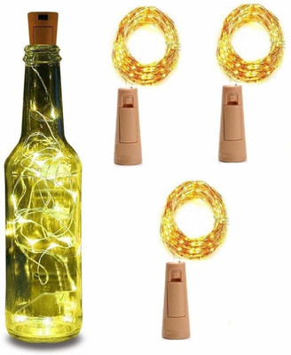 AbhiCart 20 LEDs 2.03 m Yellow Steady Bottle Rice Lights(Pack of 3)