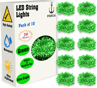 PESCA 60 LEDs 19.99 m Green Steady String Rice Lights(Pack of 10)