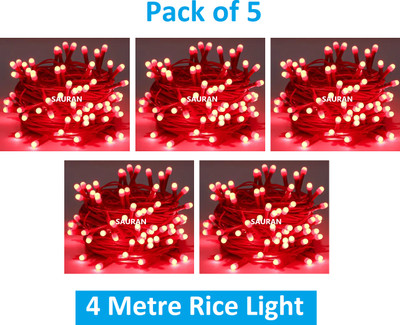 Sauran 15 LEDs 15 m Red Steady String Rice Lights(Pack of 5)