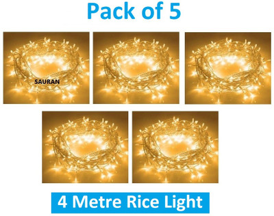 Sauran 15 LEDs 4 m Yellow Steady String Rice Lights(Pack of 5)