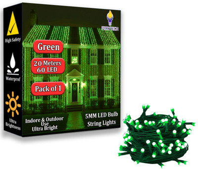 FIZZYTECH 60 LEDs 20 m Green Steady String Rice Lights(Pack of 1)