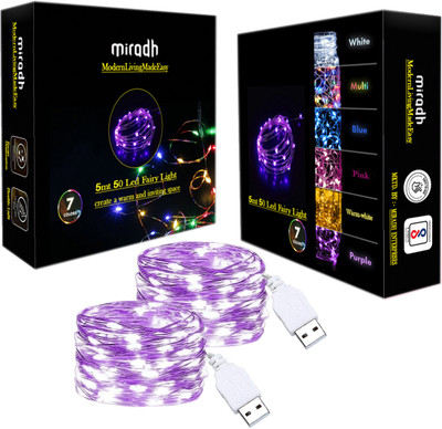 MIRADH 50 LEDs 5 m Purple Steady String Rice Lights(Pack of 2)