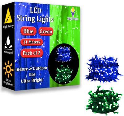 FIZZYTECH 40 LEDs 11 m Green, Blue Steady String Rice Lights(Pack of 2)