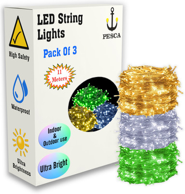 PESCA 40 LEDs 11 m Yellow, White, Green Steady String Rice Lights(Pack of 3)