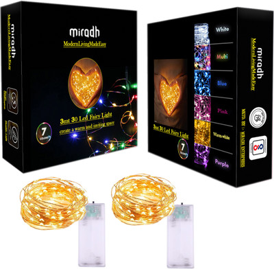 MIRADH 30 LEDs 3 m Yellow Steady String Rice Lights(Pack of 2)