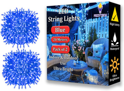 FIZZYTECH 60 LEDs 20 m Blue Steady String Rice Lights(Pack of 2)