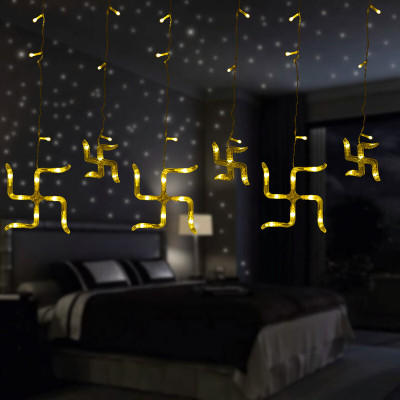 PRIDE STORE 138 LEDs 2.59 m Yellow Flickering Swastik Rice Lights(Pack of 1)