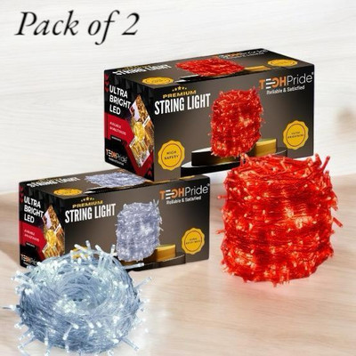 TechPride 40 LEDs 11 m White, Red Steady String Rice Lights(Pack of 2)
