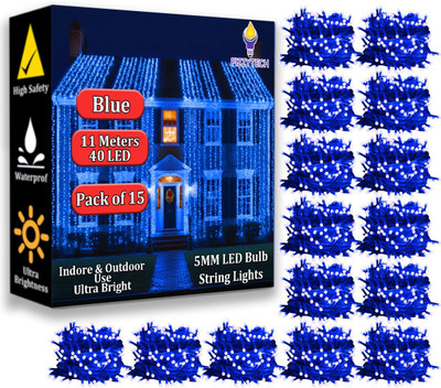 FIZZYTECH 40 LEDs 11 m Blue Steady String Rice Lights(Pack of 15)