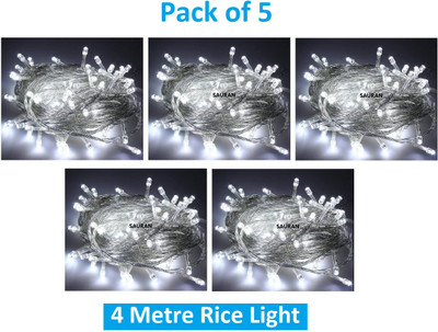 Sauran 15 LEDs 4 m White Steady String Rice Lights(Pack of 5)