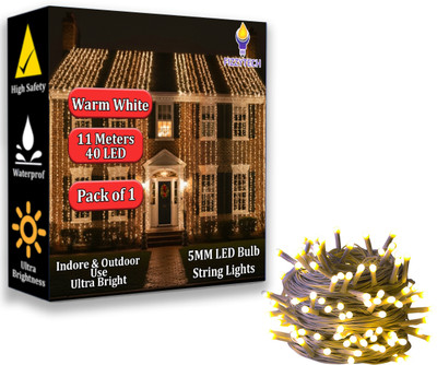 FIZZYTECH 40 LEDs 11 m Yellow Steady String Rice Lights(Pack of 1)