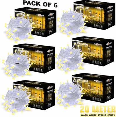 Pick Ur Needs 60 LEDs 20 m Beige Steady String Rice Lights(Pack of 6)