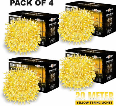 Make Ur Wish 60 LEDs 20 m Yellow Steady String Rice Lights(Pack of 4)