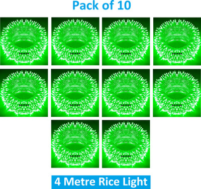 Sauran 15 LEDs 4 m Green Steady String Rice Lights(Pack of 10)