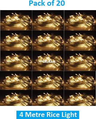 Sauran 15 LEDs 4 m Yellow Steady String Rice Lights(Pack of 20)