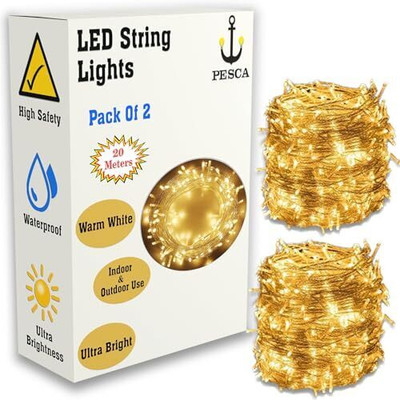 PESCA 60 LEDs 19.99 m Yellow Steady String Rice Lights(Pack of 2)