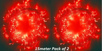 REIRSON 50 LEDs 10 m Red Steady String Rice Lights(Pack of 2)
