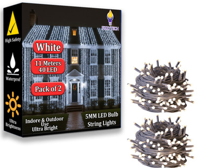 FIZZYTECH 40 LEDs 11 m White Steady String Rice Lights(Pack of 2)
