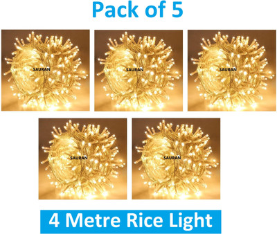 Sauran 15 LEDs 4 m Yellow Steady String Rice Lights(Pack of 5)