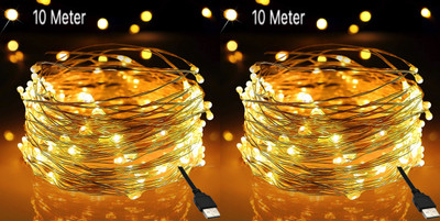 Groeien 100 LEDs 10 m Yellow Steady String Rice Lights(Pack of 2)