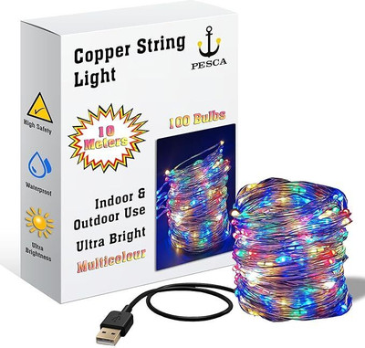 PESCA 100 LEDs 10 m Multicolor Steady String Rice Lights(Pack of 1)
