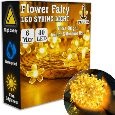 PESCA 30 LEDs 6 m Yellow Steady Flower Rice Lights(Pack of 1)
