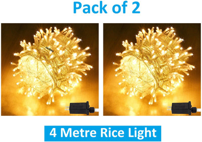Sauran 15 LEDs 4 m Yellow Steady String Rice Lights(Pack of 2)