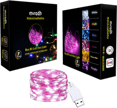 MIRADH 50 LEDs 5 m Pink Steady String Rice Lights(Pack of 1)