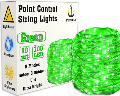 PESCA 100 LEDs 10 m Green Steady String Rice Lights(Pack of 1)