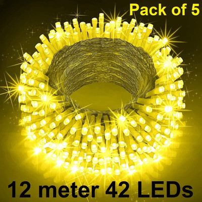 Trendx 42 LEDs 12 m Gold Steady String Rice Lights(Pack of 5)