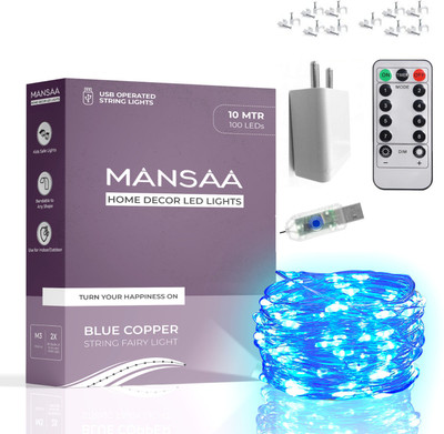 MANSAA 100 LEDs 10 m Blue Flickering String Rice Lights(Pack of 1)