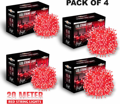 Pick Ur Needs 60 LEDs 20 m Red Steady String Rice Lights(Pack of 4)