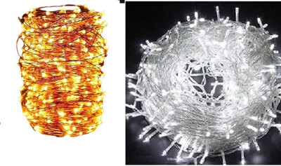 qamanta 36 LEDs 15 m Yellow, White Steady Bulb Rice Lights(Pack of 2)