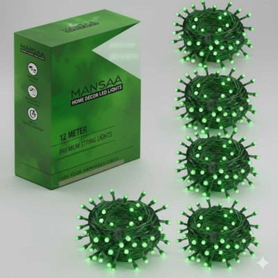 MANSAA 40 LEDs 11 m Green Steady String Rice Lights(Pack of 5)