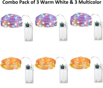 Trendx 30 LEDs 3 m Gold, Multicolor Steady String Rice Lights(Pack of 6)