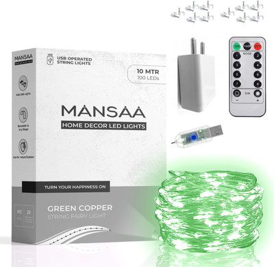 MANSAA 100 LEDs 10 m Green Flickering String Rice Lights(Pack of 1)