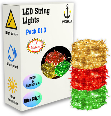 PESCA 40 LEDs 11 m Yellow, Red, Green Steady String Rice Lights(Pack of 3)