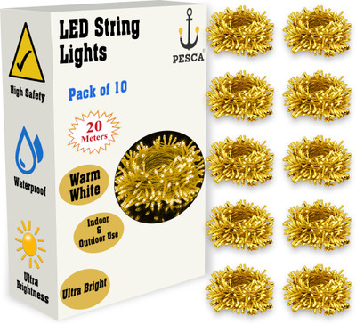 PESCA 60 LEDs 19.99 m Yellow Steady String Rice Lights(Pack of 10)