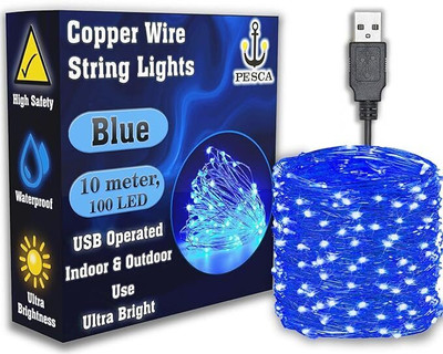 PESCA 100 LEDs 10 m Blue Steady String Rice Lights(Pack of 1)
