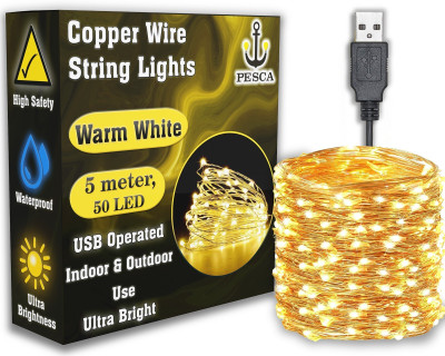 PESCA 50 LEDs 5 m Yellow Steady String Rice Lights(Pack of 1)