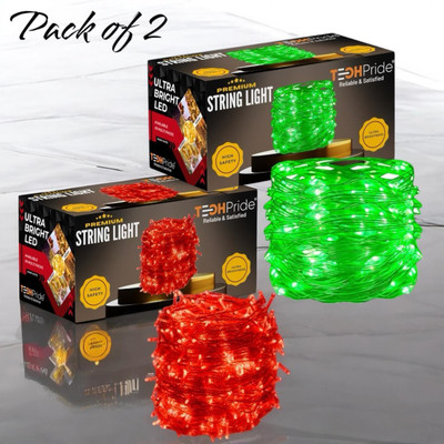 TechPride 40 LEDs 11 m Red, Green Steady String Rice Lights(Pack of 2)