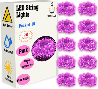 PESCA 60 LEDs 19.99 m Pink Steady String Rice Lights(Pack of 10)