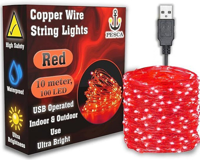 PESCA 100 LEDs 10 m Red Steady String Rice Lights(Pack of 1)