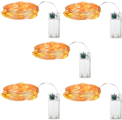 Trendx 30 LEDs 3 m Gold Steady String Rice Lights(Pack of 5)