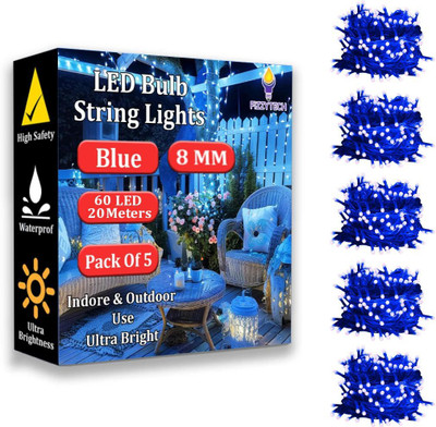 FIZZYTECH 60 LEDs 20 m Blue Steady String Rice Lights(Pack of 5)